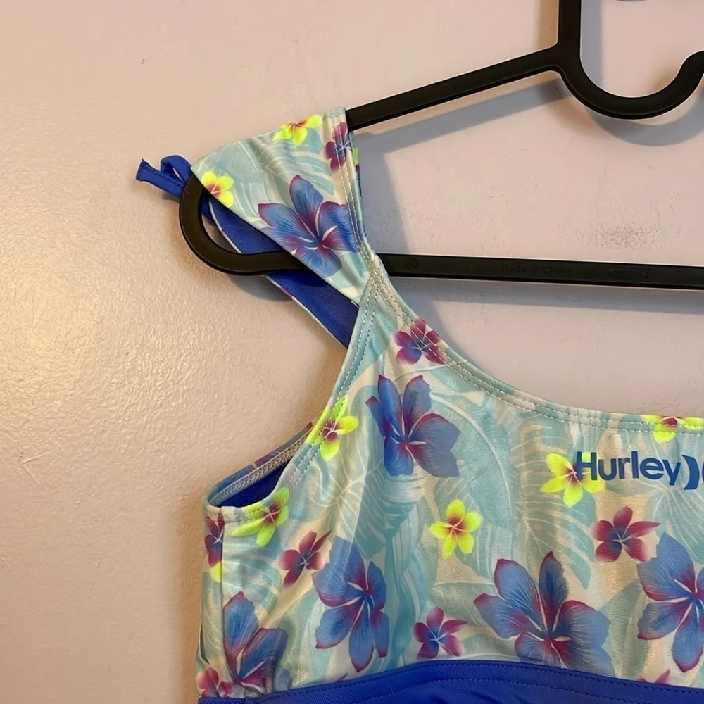 Hurley Cap Sleeve Wide Cinch Strap Floral Bikini Top size XL (13-15 years)